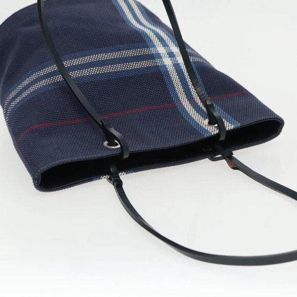BURBERRY Nova Check Tote Bag Canvas Navy Silver - Picture 6 of 16